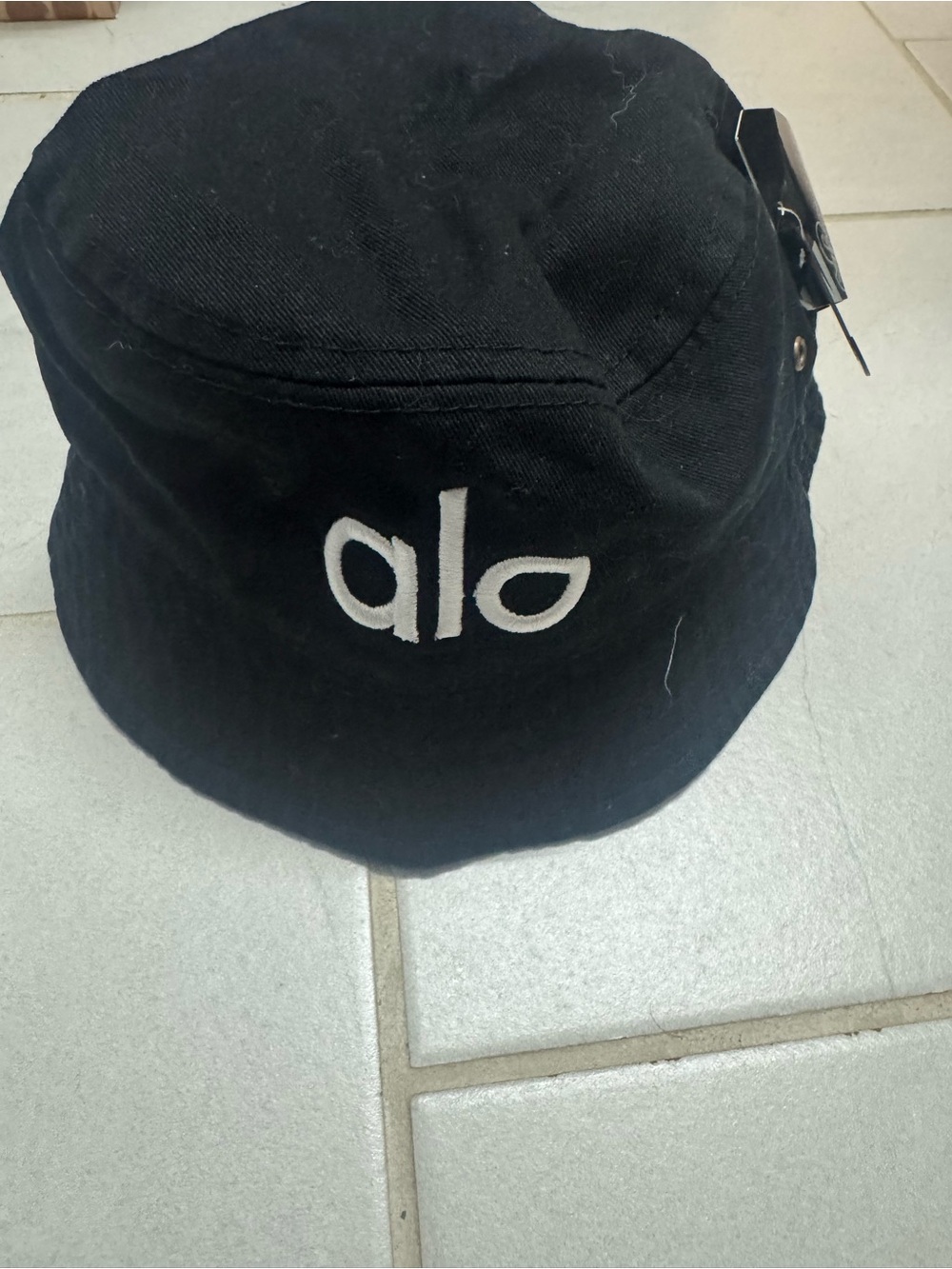 ALO Yoga Black Bucket Hat with White Logo